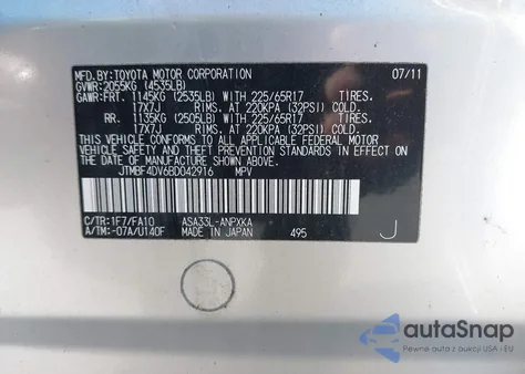 2011 Toyota Rav4 из США, поврежденный, VIN JTMBF4DV6BD042916